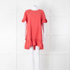 Pink Chicken Coral Lurex Stripe Ruffle Short Sleeve Dress