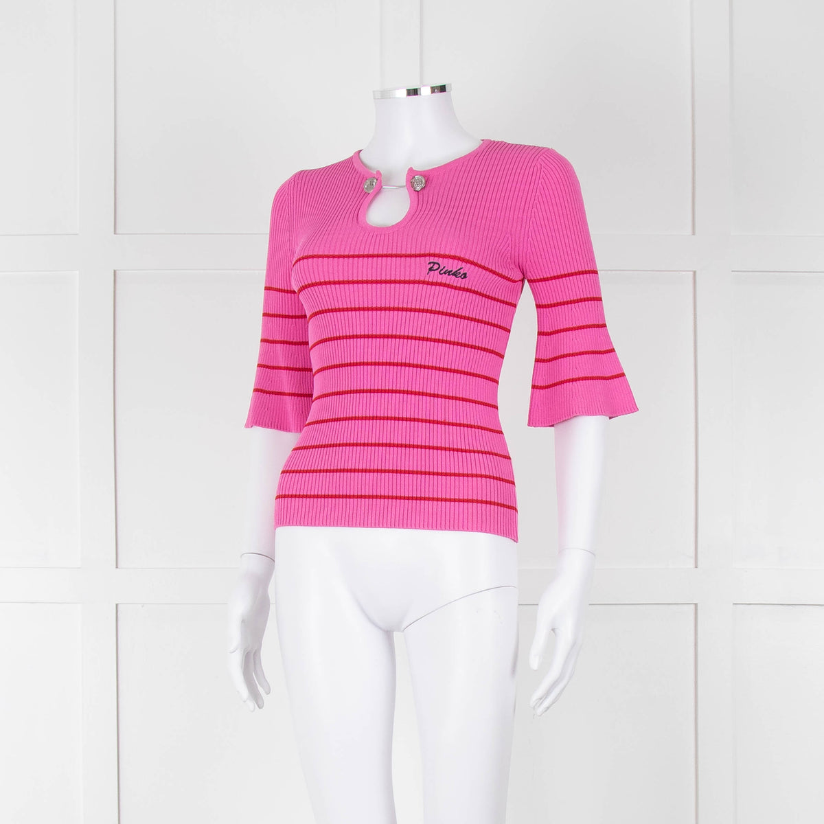Pinko Pink With Red Striped Ribbed Top