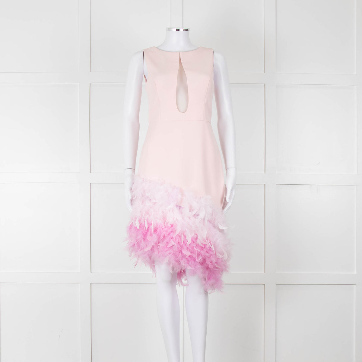 Silvia Navarro Pink Shift Dress With Graduated Pink Feather Hem