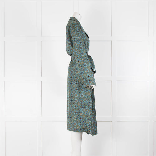 Burberry Green Blue Print Silk Dressing Gown