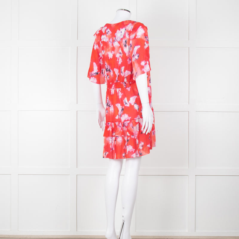 Iro Red White Print Frill Detail Short Sleeve Mini Dress