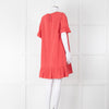 Pink Chicken Coral Lurex Stripe Ruffle Short Sleeve Dress
