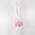 Silvia Navarro Pink Shift Dress With Graduated Pink Feather Hem
