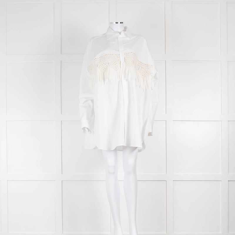 Raey White Silk Macrame Insert Oversized Collared Shirt