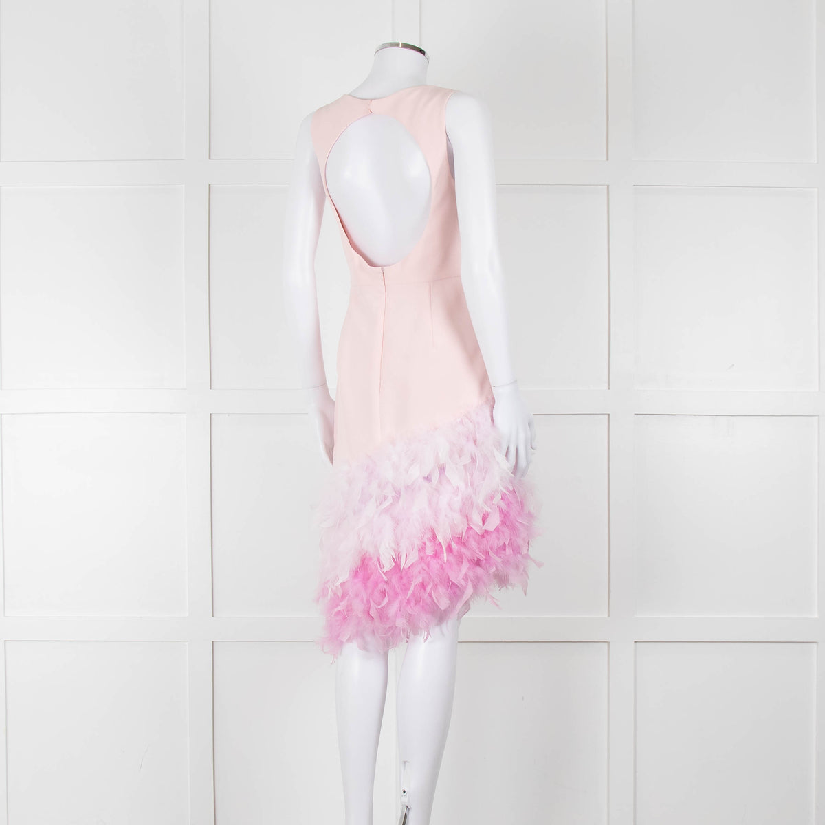Silvia Navarro Pink Shift Dress With Graduated Pink Feather Hem