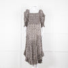 Masscob Grey Brown Print Smocking Detail Cotton Dress