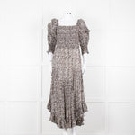 Masscob Grey Brown Print Smocking Detail Cotton Dress