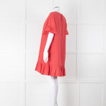 Pink Chicken Coral Lurex Stripe Ruffle Short Sleeve Dress
