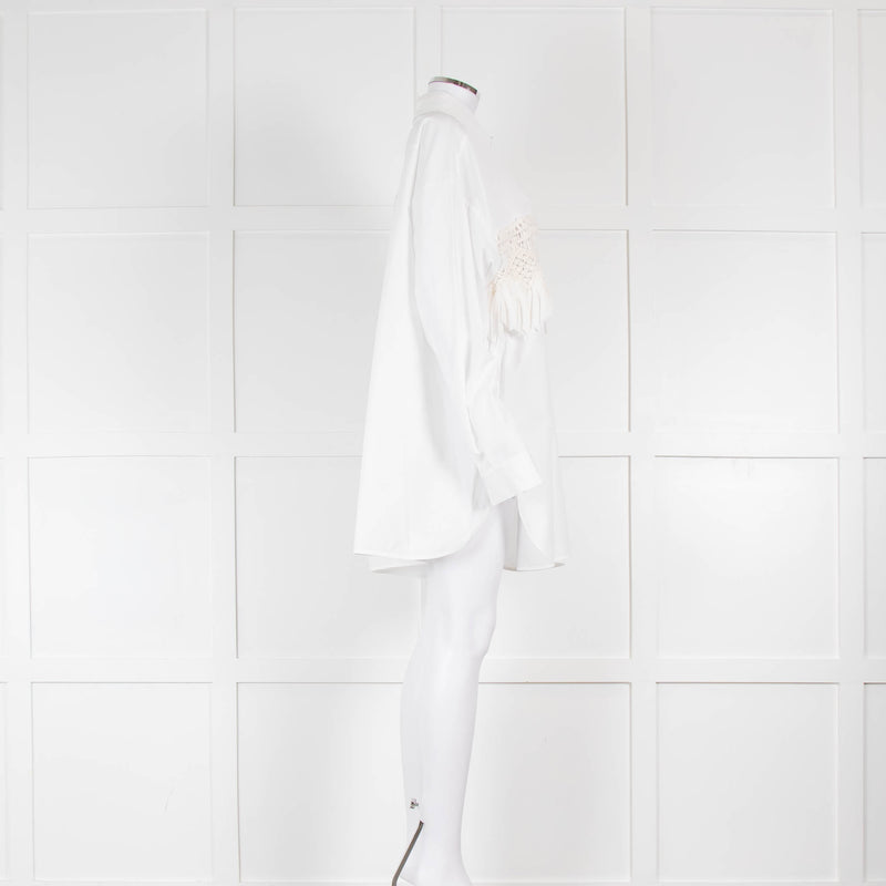 Raey White Silk Macrame Insert Oversized Collared Shirt