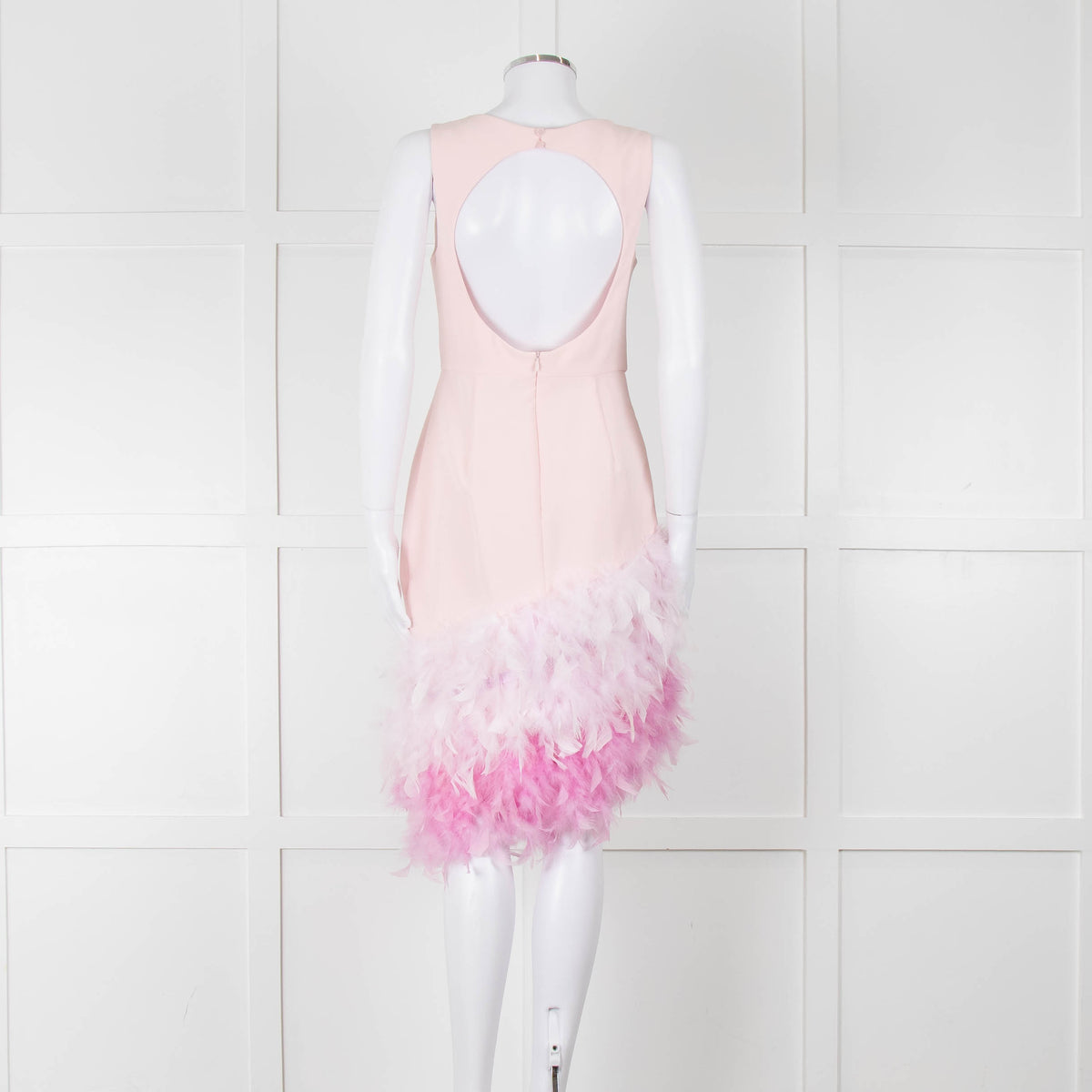 Silvia Navarro Pink Shift Dress With Graduated Pink Feather Hem