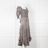 Masscob Grey Brown Print Smocking Detail Cotton Dress