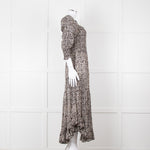 Masscob Grey Brown Print Smocking Detail Cotton Dress