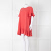 Pink Chicken Coral Lurex Stripe Ruffle Short Sleeve Dress