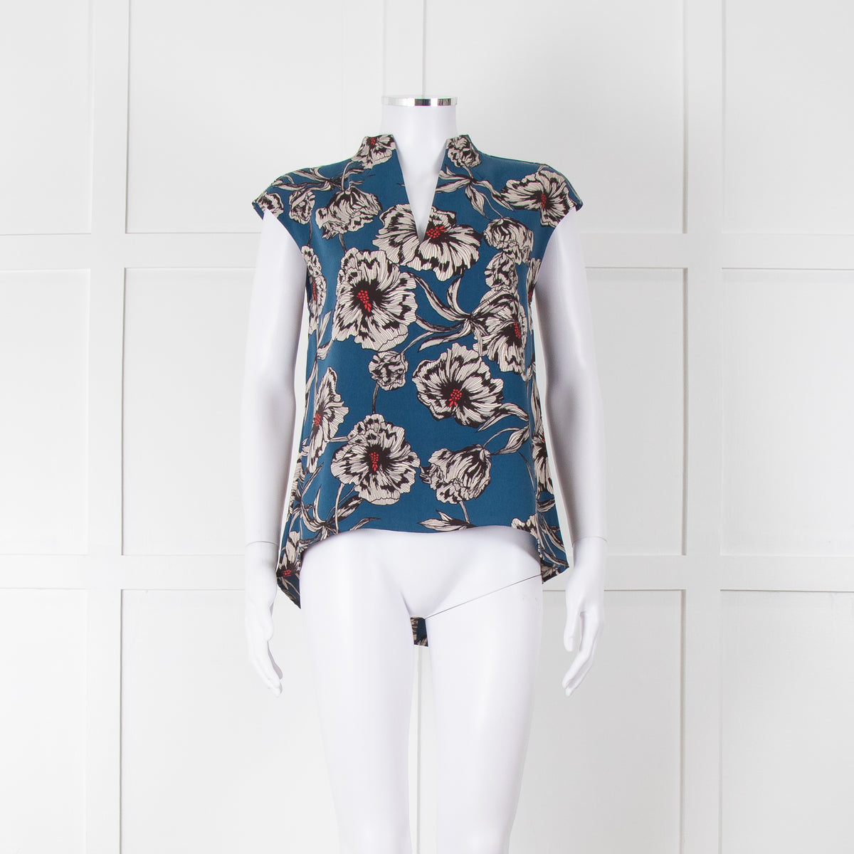 Cooper & Ella Blue Cream Red Floral Print Sleeveless Top