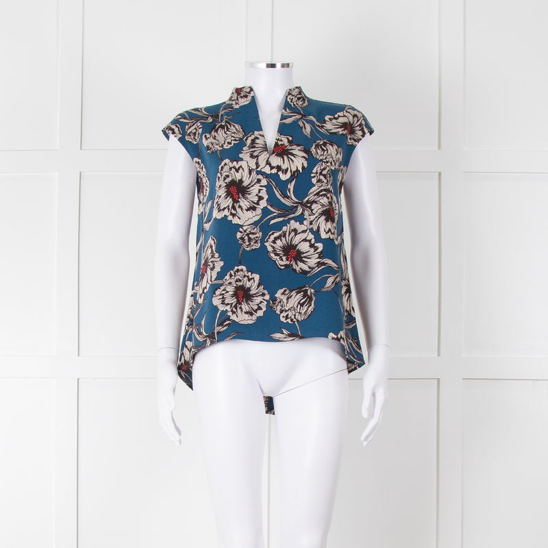 Cooper & Ella Blue Cream Red Floral Print Sleeveless Top