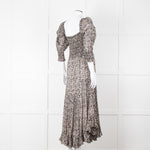 Masscob Grey Brown Print Smocking Detail Cotton Dress