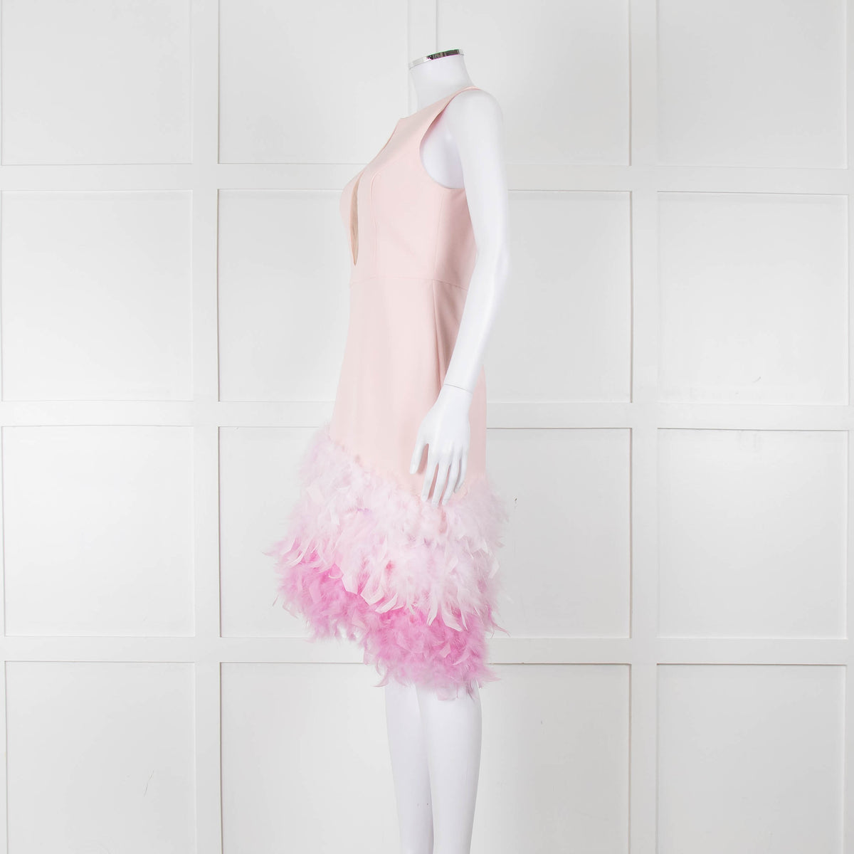 Silvia Navarro Pink Shift Dress With Graduated Pink Feather Hem