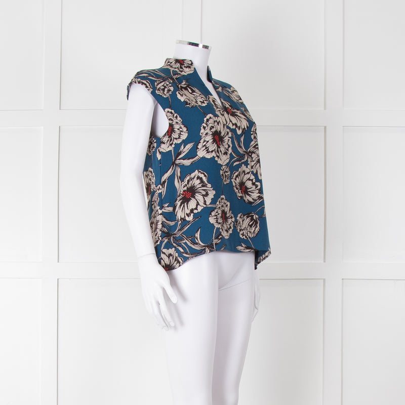 Cooper & Ella Blue Cream Red Floral Print Sleeveless Top
