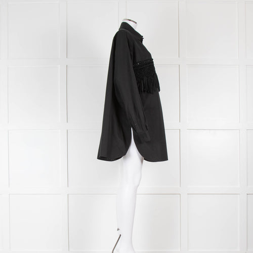 Raey Black Silk Macrame Insert Oversized Collared Shirt