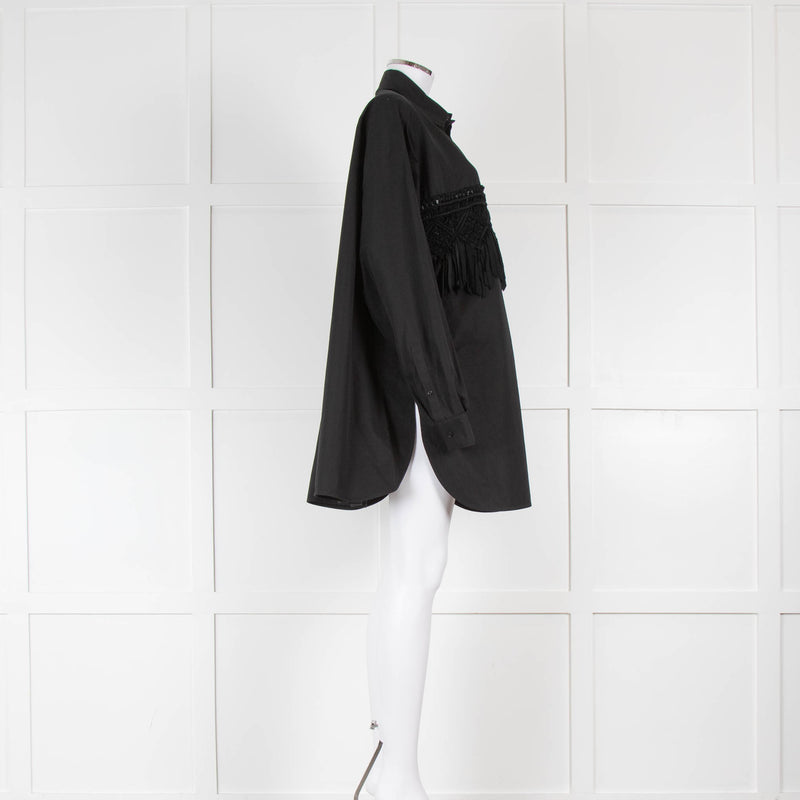Raey Black Silk Macrame Insert Oversized Collared Shirt