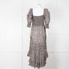 Masscob Grey Brown Print Smocking Detail Cotton Dress