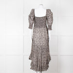 Masscob Grey Brown Print Smocking Detail Cotton Dress