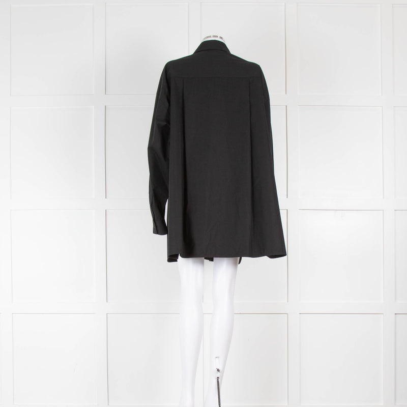Raey Black Silk Macrame Insert Oversized Collared Shirt