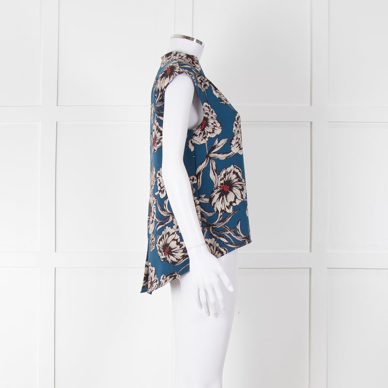 Cooper & Ella Blue Cream Red Floral Print Sleeveless Top
