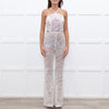 Nadine Merabi White Sequin Hallie Halter Neck Jumpsuit