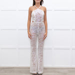 Nadine Merabi White Sequin Hallie Halter Neck Jumpsuit