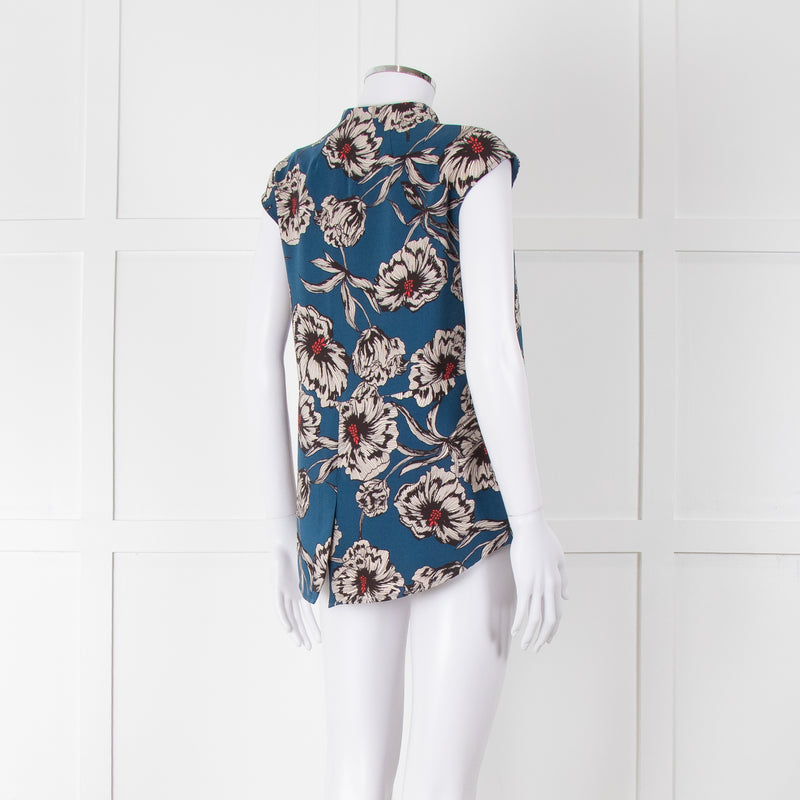 Cooper & Ella Blue Cream Red Floral Print Sleeveless Top