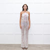Nadine Merabi White Sequin Hallie Halter Neck Jumpsuit