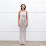 Nadine Merabi White Sequin Hallie Halter Neck Jumpsuit