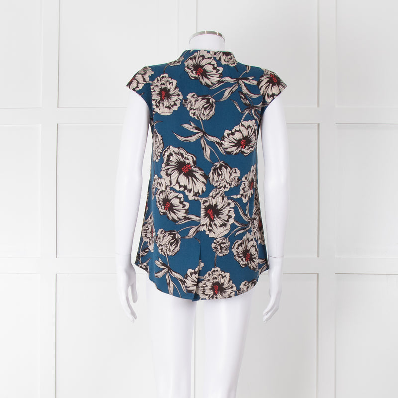 Cooper & Ella Blue Cream Red Floral Print Sleeveless Top