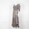 Masscob Grey Brown Print Smocking Detail Cotton Dress