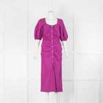 Ganni Purple Cotton Ruched Front Short Sleeve Dress