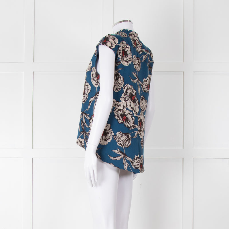 Cooper & Ella Blue Cream Red Floral Print Sleeveless Top