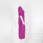 Ganni Purple Cotton Ruched Front Short Sleeve Dress
