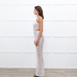 Nadine Merabi White Sequin Hallie Halter Neck Jumpsuit