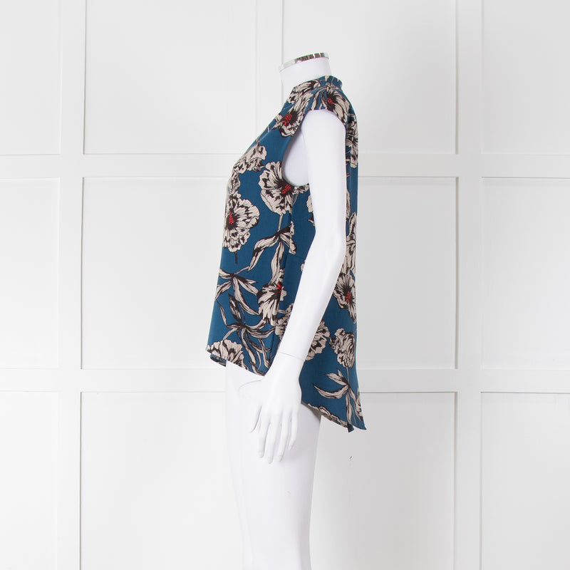Cooper & Ella Blue Cream Red Floral Print Sleeveless Top