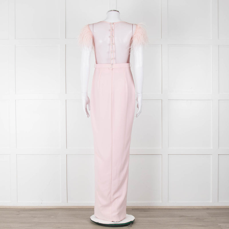 Silvia Navarro Landon Pink Long Dress With Pink Feather Shoulders