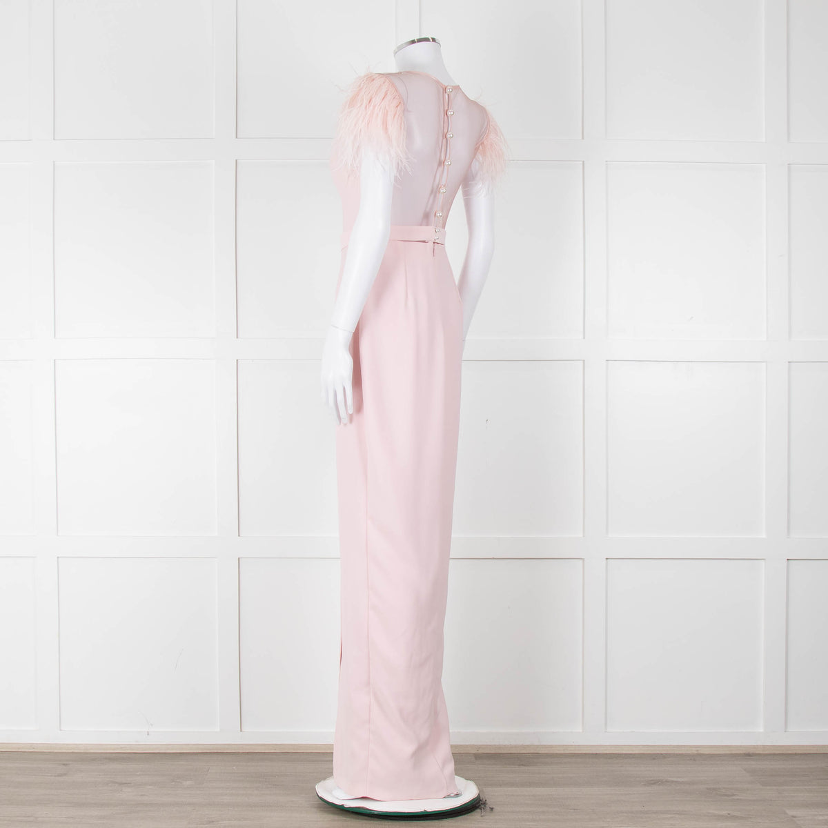 Silvia Navarro Landon Pink Long Dress With Pink Feather Shoulders