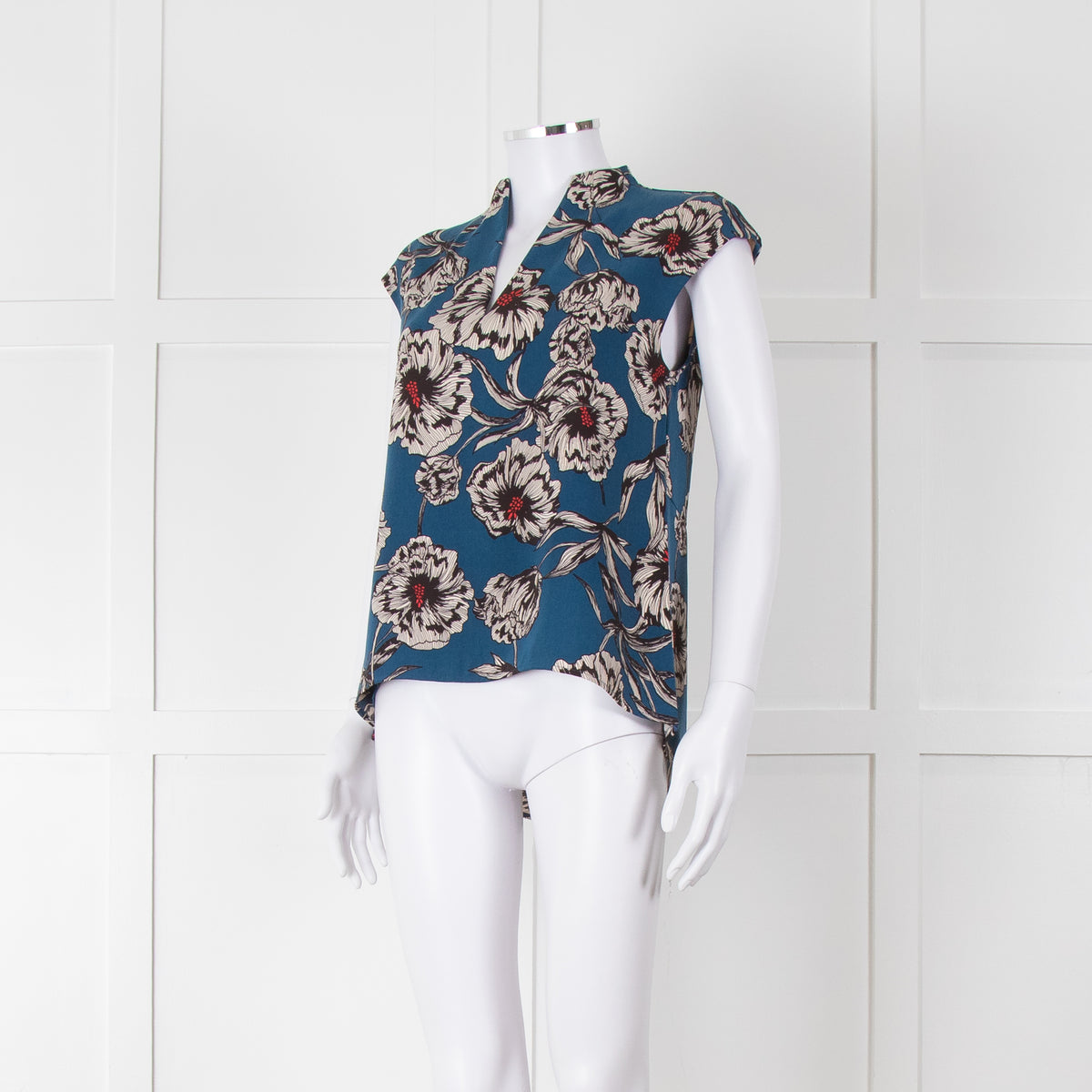 Cooper & Ella Blue Cream Red Floral Print Sleeveless Top