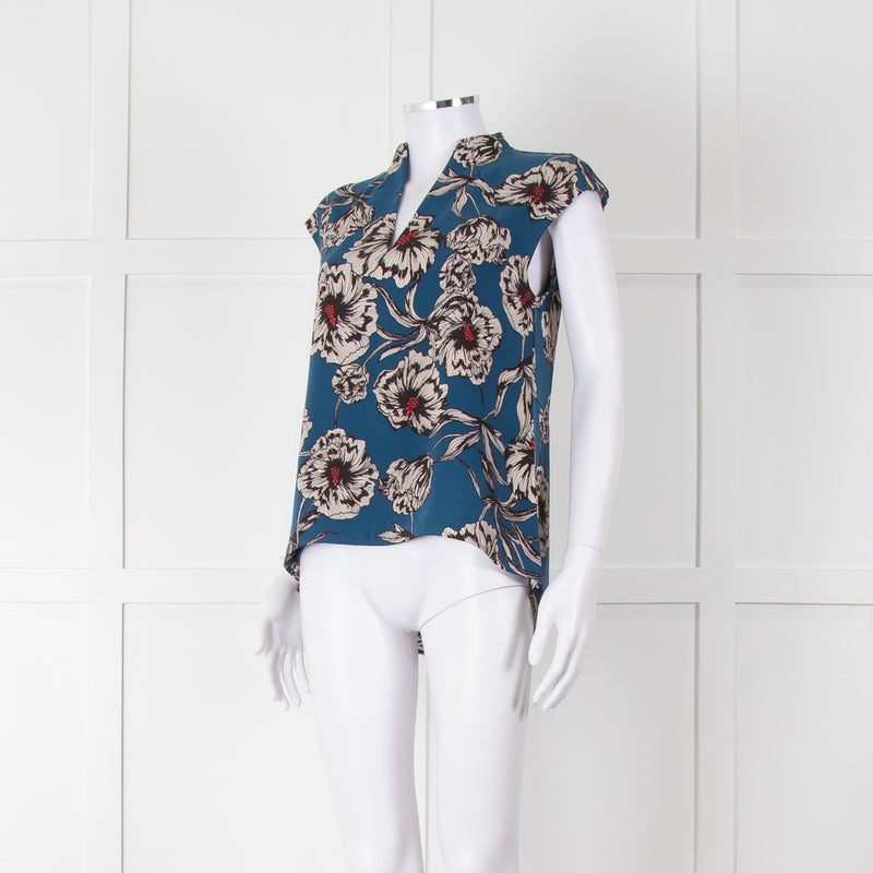 Cooper & Ella Blue Cream Red Floral Print Sleeveless Top