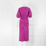 Ganni Purple Cotton Ruched Front Short Sleeve Dress