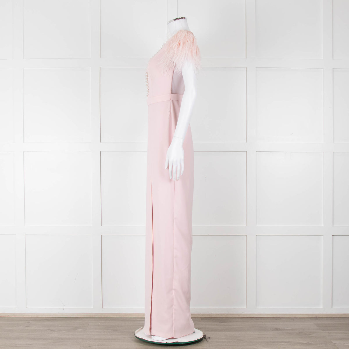 Silvia Navarro Landon Pink Long Dress With Pink Feather Shoulders