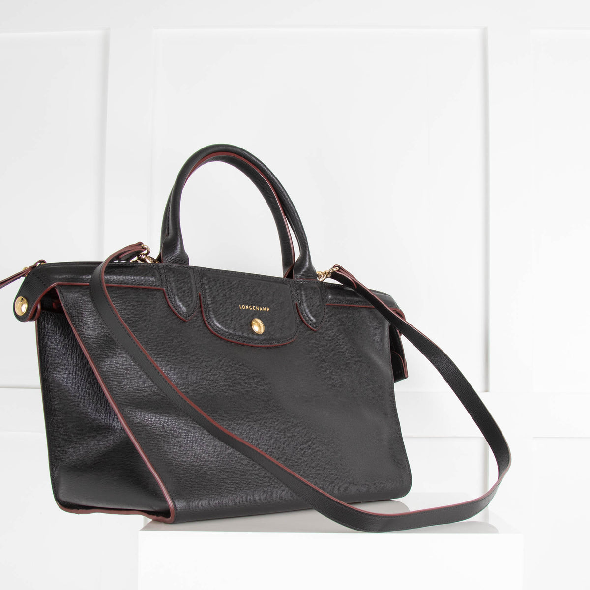 Longchamp Black Leather Le Pliage Heritage Tote