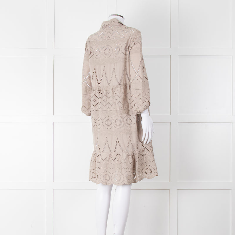 Luisa Cerano Beige Cotton Broidery Knee Length Dress & Slip