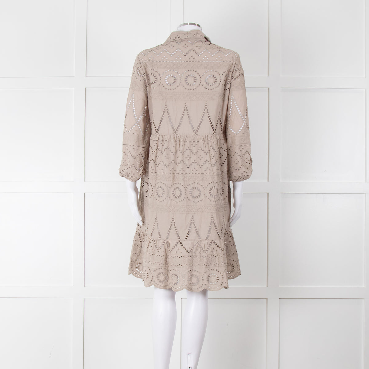 Luisa Cerano Beige Cotton Broidery Knee Length Dress & Slip
