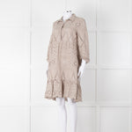 Luisa Cerano Beige Cotton Broidery Knee Length Dress & Slip